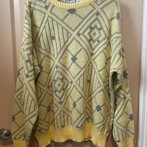 Club Europe Vintage Knit Sweater Yellow Geometric Made in Canada